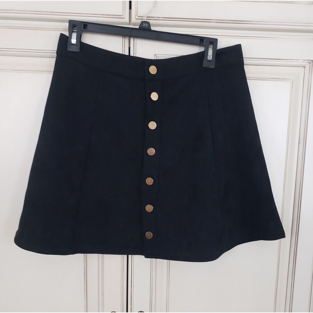 Fuinloth Faux‎ Suede Mini Skirt Black L Go Go Groovy Preppy